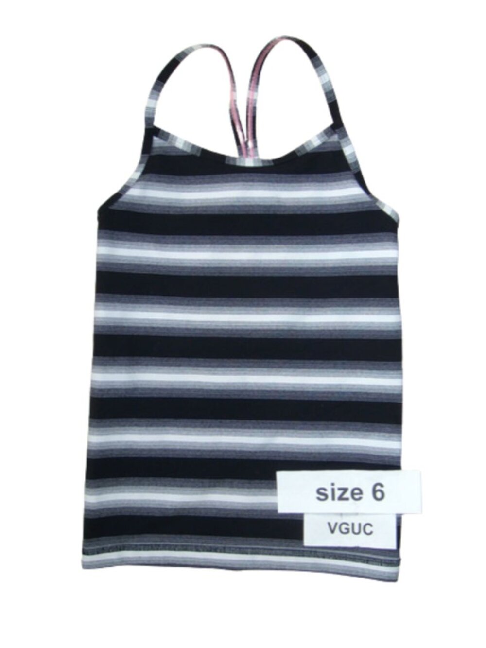 Ivivva Girl by Lululemon 🍋 Tumblin Power Y Tank black white stripes size 6
